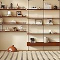 Modern Multi Tiered Bookshelves With Books Decorative Items Framed Photos And Potted Plant