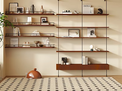 Modern Multi Tiered Bookshelves With Books Decorative Items Framed Photos And Potted Plant 3d model