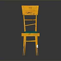 Artistic Yellow Chair With Blue Cushion And Graffiti Design On Backrest