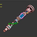 Futuristic Sci Fi Weapon Featuring Blue Energy Core Silver Gold Metallic Handle And Sleek Structure