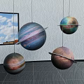 Decorative Hanging Planet Themed Chandelier Featuring Saturn Jupiter and Planetary Orbs