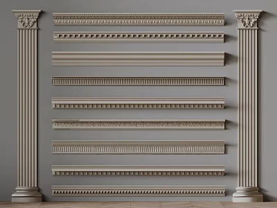 Various Styles of Gypsum Molding for Interior Wall Decoration with Decorative Columns 3d model
