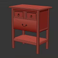 Red Entryway Cabinet Sideboard With Yellow Drawer Panels Floral Patterns Two Drawers And Lower Shelf
