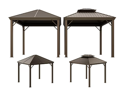 Multiple Styles Dark Brown Metal Frame Garden Gazebos With Sloped Roof Designs 3d model