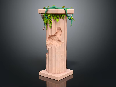 Light Colored Carved Column With Square Base And Top Green Vines Leaves 3d model
