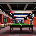 Spacious Modern Billiard Room Interior With Green Table Comfortable Seats And Ceiling Lighting