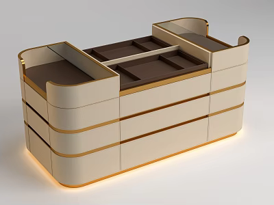 Stylish Modern Kitchen Island Cabinet Featuring Beige Finish And Gold Accents 3d model