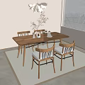 Natural Wooden Dining Table And Chairs Set With Simple Decorations And Window Lighting