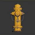 Yellow Fire Hydrant With Metal Chains And Vintage Design Against Dark Background