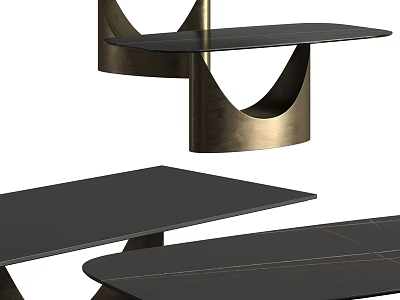 Modern Sleek Dining Table With Black Tabletop And Brass Curved Metal Base Design 3d model