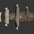 Wooden Ship with White Sails Blue Green Flags Masts and Deck Design 3d model