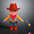 Cartoon Cowboy Character With Red Hat Yellow Plaid Shirt Blue Jeans And Rocket Launcher