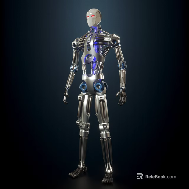 Smart Machine With Metallic Skeleton And Blue Glowing Elements In Humanoid Form 3d model 