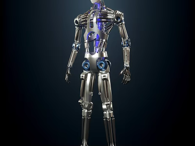Smart Machine With Metallic Skeleton And Blue Glowing Elements In Humanoid Form 3d model