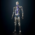 Smart Machine With Metallic Skeleton And Blue Glowing Elements In Humanoid Form 3d model