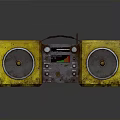 Vintage Yellow Electronic Boombox Appliance Featuring Rusty Speakers and Retro Design