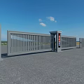 Modern Electric Sliding Gate With Metal Pillars And Signage In Open Space