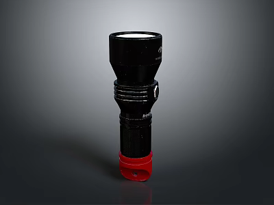 Black Handheld Flashlight With Red Base Portable Design For Daily Lighting Use 3d model