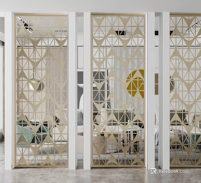Golden Geometric Room Divider For Modern Interior Space Separation And Decor 3d model