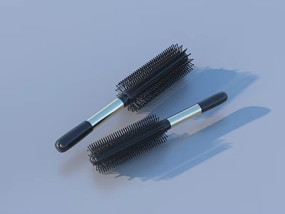 Professional Round Barrel Hairbrushes with Black Handles and Silver Accents for Daily Styling 3d model