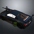 Black Sports Car With Roof Mounted Equipment Green Rear Container Spoiler And Grille Window Design