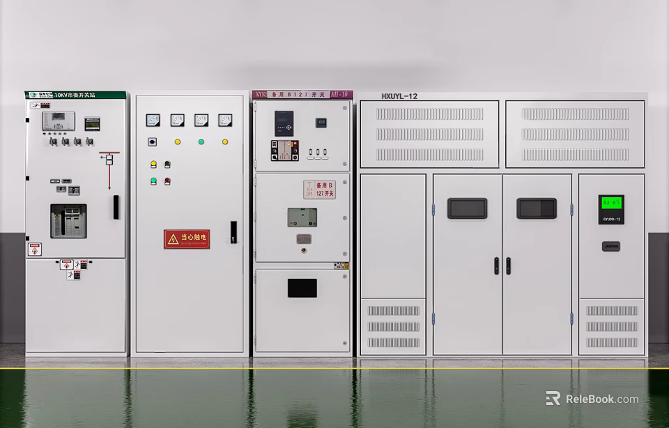 Industrial Equipment Control Panels with Distribution Cabinets Indicator Lights and Display Screens 3d model 