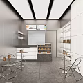 Modern Bubble Tea Shop Interior With Tables Chairs Counter Display Shelves And Menu Screen