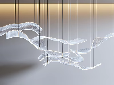 Modern Wave Shaped Chandelier Design With Hanging Transparent Curves And Lighting 3d model