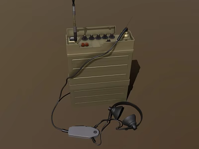 Industrial Grade Communication Equipment Console With Antenna Knobs Cables And Headphones 3d model