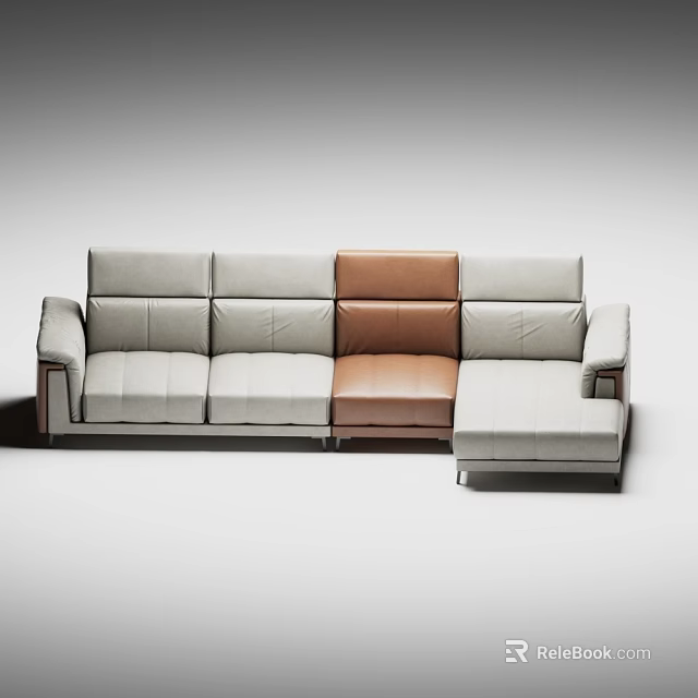 Modern Multi Seater Sofa With Gray And Brown Upholstered Sections And Chaise Lounge 3d model