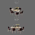 Elegant Dining Table Set With Brown Chairs Flower Vase And Tableware 3d model