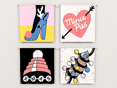 Colorful Artistic Wall Decor Flags Featuring High Heel Heart KWAS Hat And Abstract Patterns 3d model