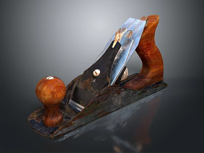 Classic Woodworking Hand Plane With Ergonomic Wooden Handle And Sharp Metal Blade 3d model