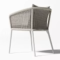Modern Wicker Dining Chair With Armrests Light Gray Cushion And White Legs