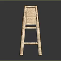 Light Colored Leisure Chair With Woven Backrest And Wooden Frame Design