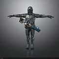 Armored Character In Silver Armor With Helmet Arms Outstretched And Waist Weapon