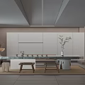 Minimalist Tea Room Interior Design With Wooden Table Chairs And Decorative Plants