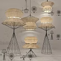 Modern Fabric Lighting Combinations With Multi Layer Shades And Metal Stands 3d model