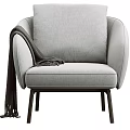 Modern Single Sofa Light Gray Fabric with Curved Armrests Dark Wooden Legs and Tassel Blanket