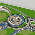 Spiral Shaped Kids Playground Design With Open Green Lawn And Circular Pathways