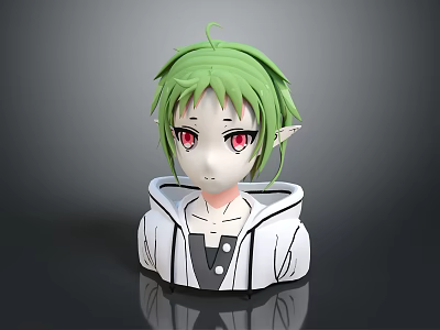 Game Movie Character with Green Hair Red Eyes Elf Ears in White Hoodie 3d model