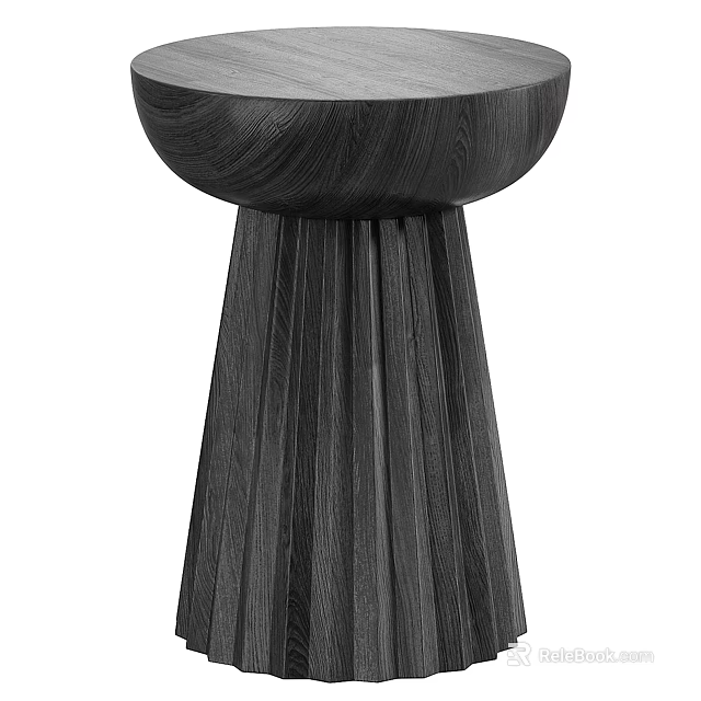 Dark Wooden Side Table With Unique Striped Base And Round Top Design 3d model