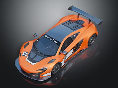 Orange Racing Car With Racing Team Logo Number 58 And Rear Wing Design 3d model