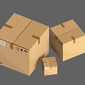 Brown Cardboard Boxes In Different Sizes With Tape Sealed Seams And Barcode Labels 3d model