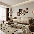 Modern Living Room Interior With White Sofa Black And White Rug And Decorative Wall Art