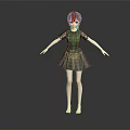 Game and Movie Character With Blue Black Short Hair Blue Eyes Black Lace Sleeve Top Brown Pleated Skirt