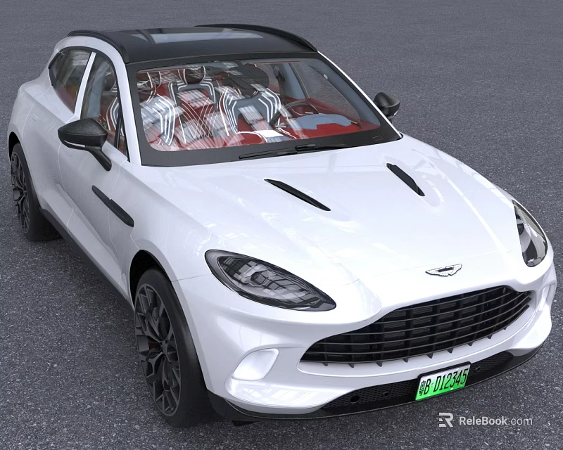 Aston Martin White SUV With Black Roof Sleek Design Black Grille And Green License Plate 3d model 