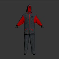 Hooded Tracksuit Set with Gray Body Red Sleeves and Zip Pockets