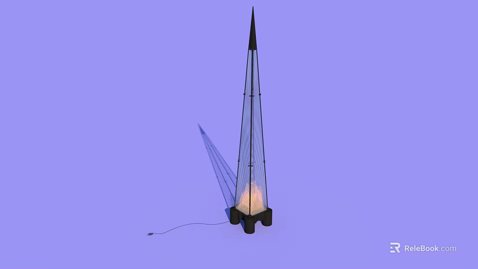 Conical Floor Lamp With Metal Frame Black Base And Illuminated Light Projection 3d model 