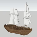 Sailing Ship Featuring Wooden Hull White Sails Tall Masts And Deck Railings
